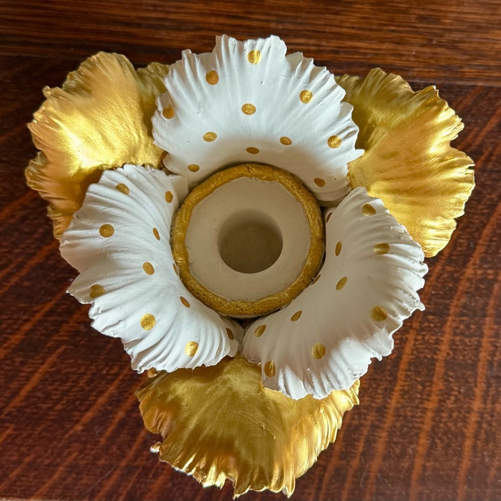 McKenzie Childs Daffodil Gold and White Floral Candle Holder